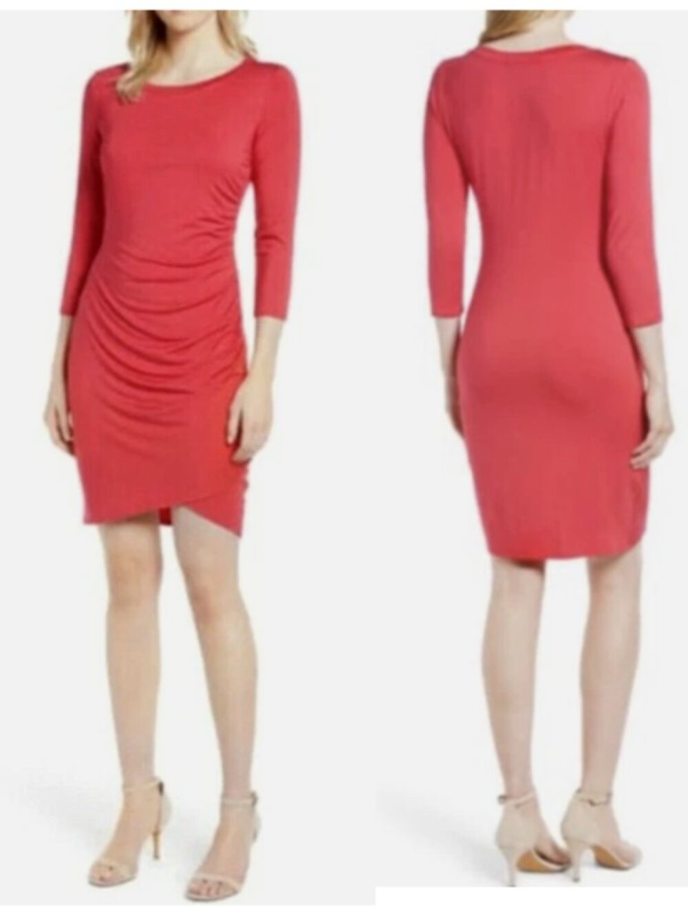 Gibson X Living In Yellow Hannah Ruched Faux Wrap Dress Fuchsia Red small
